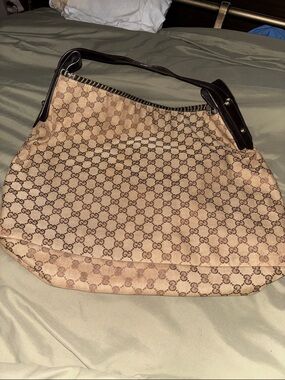 Gucci Brown/Tan Monogram Canvas Hobo Shoulder Bag